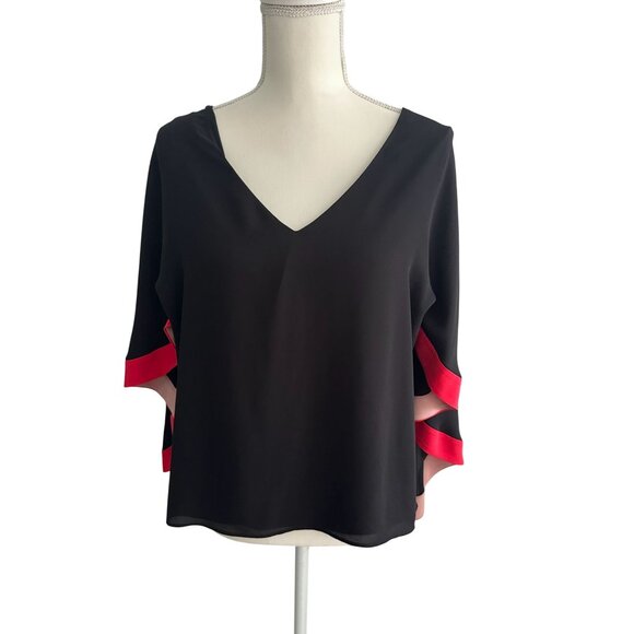 BCBGMAXAZRIA Black Red Batwing Top Size Medium - Picture 6 of 6